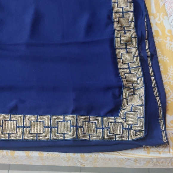 Royal blue saree with jari border ,pure goregette - Picture 2 of 5